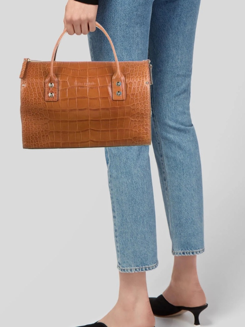 Kate Spade Brown Croc-Embossed Leather Handle Satchel‎